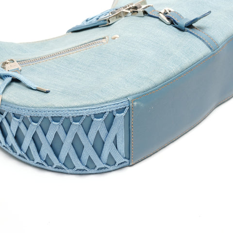 Christian Dior Denim lace-up half-moon street chic one belt Galliano period Shoulder Bag blue WS26727