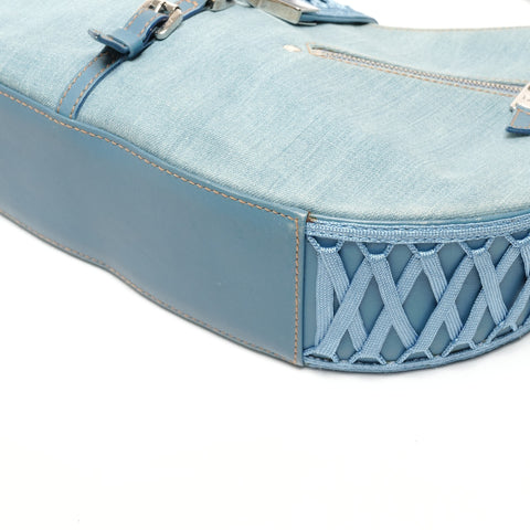 Christian Dior Denim lace-up half-moon street chic one belt Galliano period Shoulder Bag blue WS26727