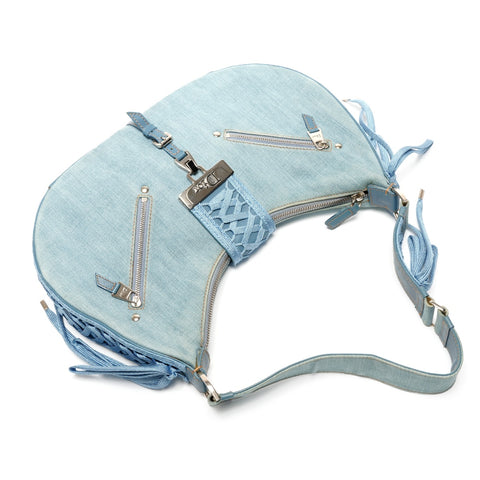 Christian Dior Denim lace-up half-moon street chic one belt Galliano period Shoulder Bag blue WS26727