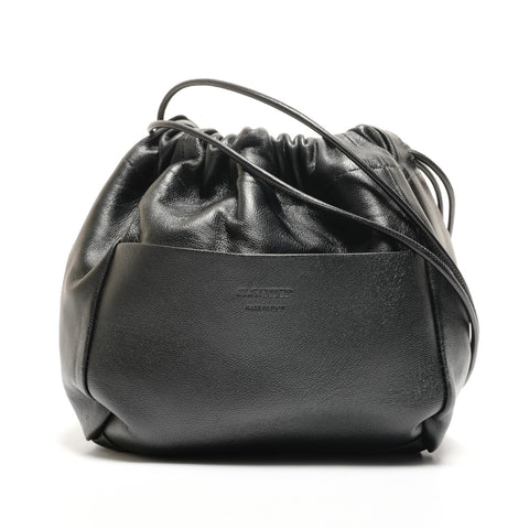 JIL SANDER Leather Drawstring Bag Shoulder Bag black WS26729