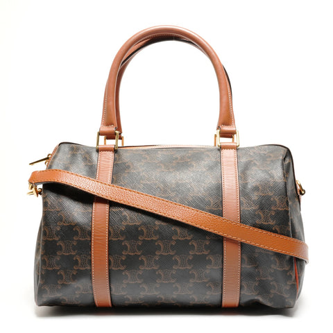 CELINE Macadam PVC Trim-off Logo Boston bag Brown WS26730