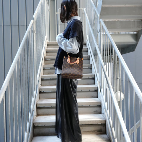 LOUIS VUITTON Monogram Sac Plat BB Handbag Brown WS26740