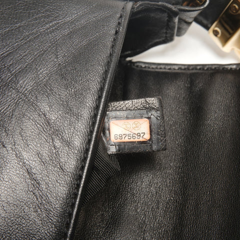 CHANEL No. 6 2000-2002 Chocolate Bar COCO Mark Lambskin Shoulder Bag black WS26744