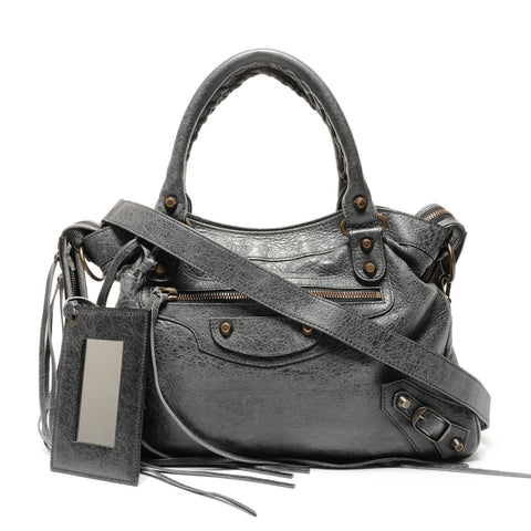 BALENCIAGA The First Leather 2-way with mirror Shoulder Bag gray WS26746