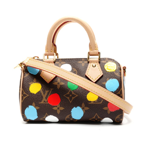 LOUIS VUITTON Nogram NanoSpeedy Yayoi Kusama Handbag Brown WS26750