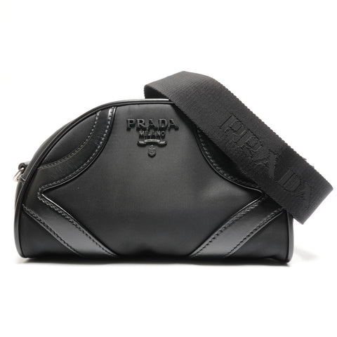 PRADA Nylon Leather Tessuto Shoulder Bag black WS26757