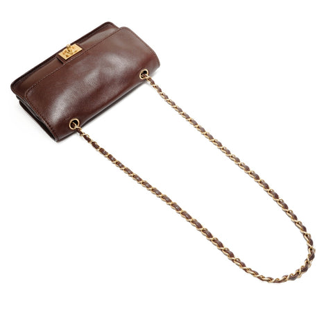 CHANEL No. 8 2003-2004 Lambskin Flap Chain Shoulder Bag Brown WS26760