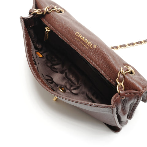 CHANEL No. 8 2003-2004 Lambskin Flap Chain Shoulder Bag Brown WS26760