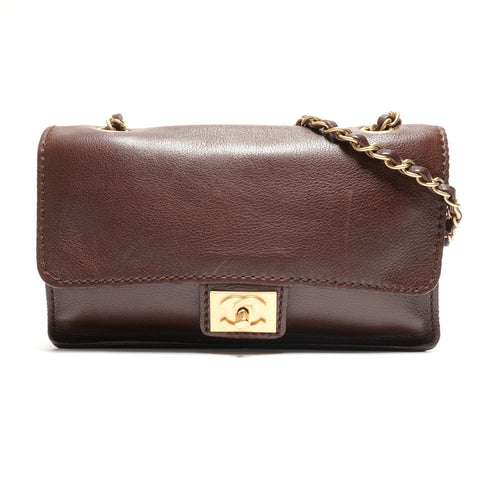 CHANEL No. 8 2003-2004 Lambskin Flap Chain Shoulder Bag Brown WS26760