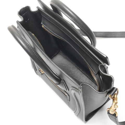 CELINE Leather Nano Luggage 2way Handbag black WS26762