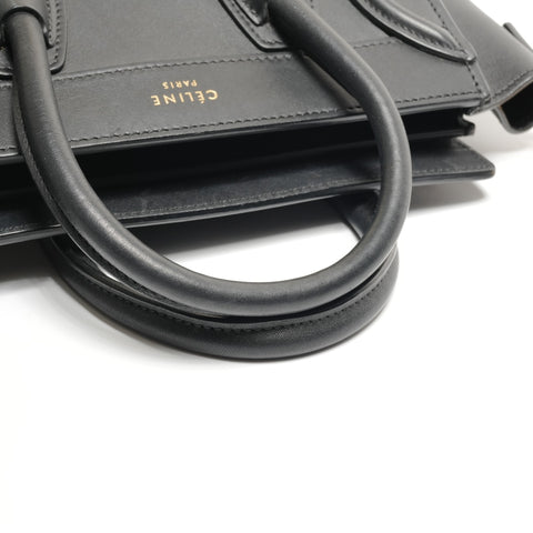 CELINE Leather Nano Luggage 2way Handbag black WS26762