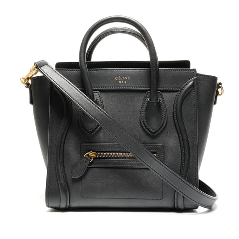 CELINE Leather Nano Luggage 2way Handbag black WS26762