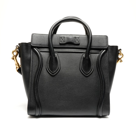 CELINE Leather Nano Luggage 2way Handbag black WS26762