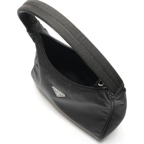 PRADA Nylon Triangle Logo Hobo Handbag black WS26766
