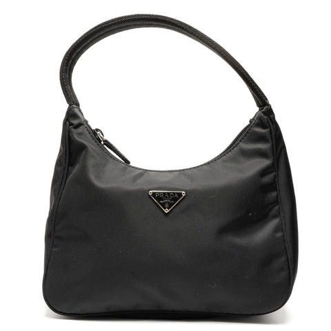 PRADA Nylon Triangle Logo Hobo Handbag black WS26766