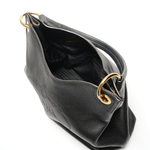 PRADA Logo embossed leather Shoulder Bag black WS26767