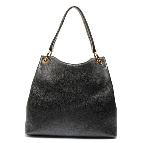 PRADA Logo embossed leather Shoulder Bag black WS26767