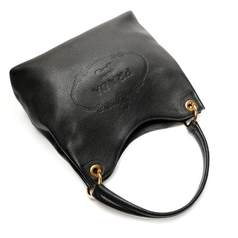 PRADA Logo embossed leather Shoulder Bag black WS26767