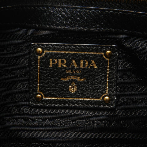 PRADA Logo embossed leather Shoulder Bag black WS26767
