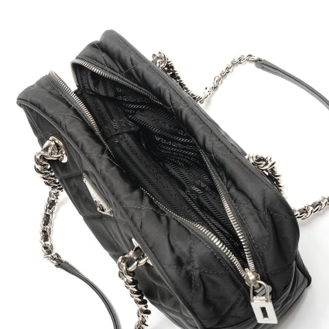 PRADA Nylon quilted Chain Triangle logo Shoulder Bag black WS26775