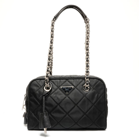 PRADA Nylon quilted Chain Triangle logo Shoulder Bag black WS26775