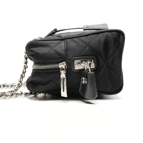PRADA Nylon quilted Chain Triangle logo Shoulder Bag black WS26775