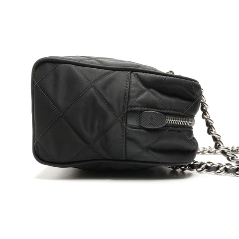 PRADA Nylon quilted Chain Triangle logo Shoulder Bag black WS26775