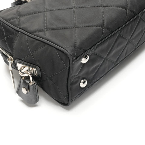 PRADA Nylon quilted Chain Triangle logo Shoulder Bag black WS26775