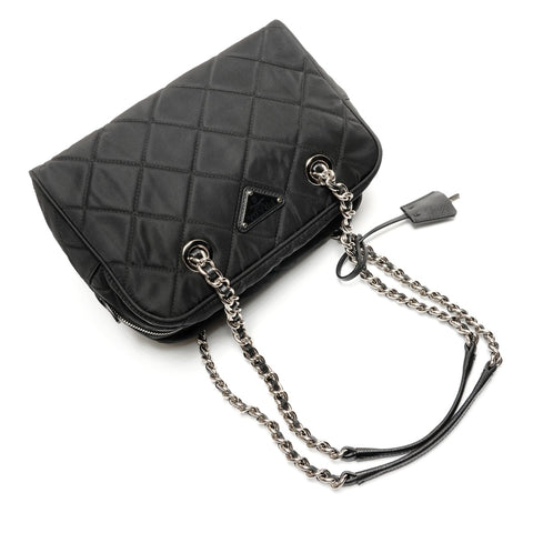 PRADA Nylon quilted Chain Triangle logo Shoulder Bag black WS26775
