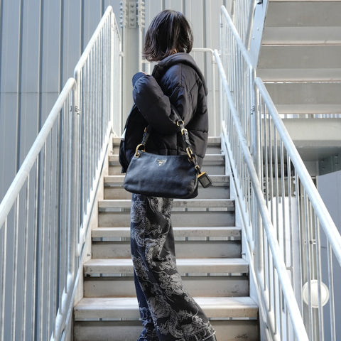 PRADA Vitelloluxe One Belt Leather Shoulder Bag black WS26778