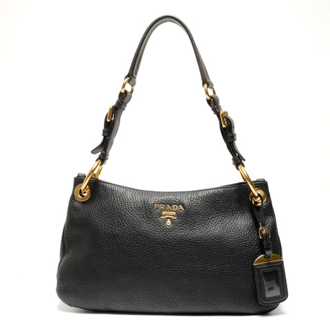 PRADA Vitelloluxe One Belt Leather Shoulder Bag black WS26778