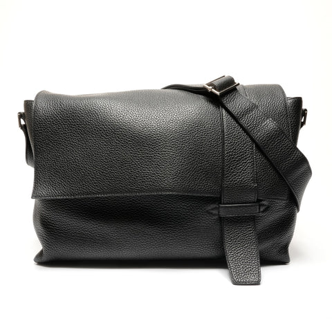 HERMES Leather Sack Alfred 35 Shoulder Bag black WS26779