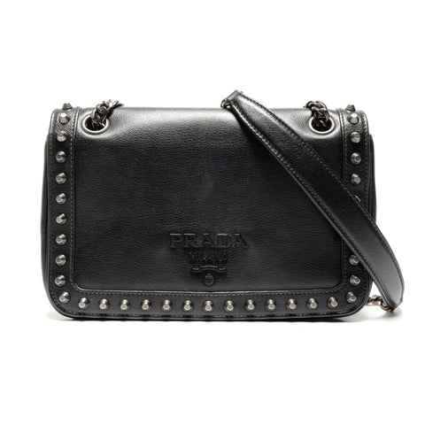 PRADA Studded Leather Camera Bag Chain Shoulder Bag black WS26782