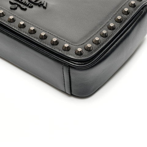 PRADA Studded Leather Camera Bag Chain Shoulder Bag black WS26782