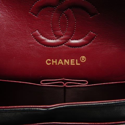 CHANEL Matelasse Lambskin Double Flap 9.1" 1989-1991 No.1 Shoulder Bag black WS26783