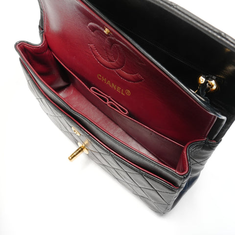 CHANEL Matelasse Lambskin Double Flap 9.1" 1989-1991 No.1 Shoulder Bag black WS26783