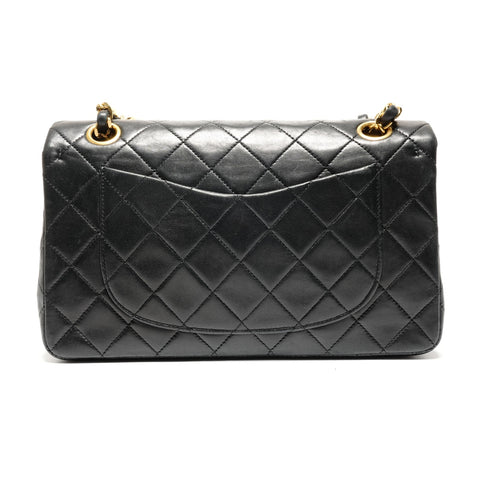 CHANEL Matelasse Lambskin Double Flap 9.1" 1989-1991 No.1 Shoulder Bag black WS26783