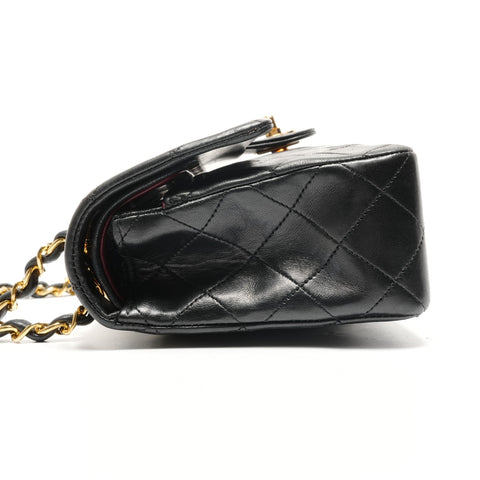CHANEL Matelasse Lambskin Double Flap 9.1" 1989-1991 No.1 Shoulder Bag black WS26783