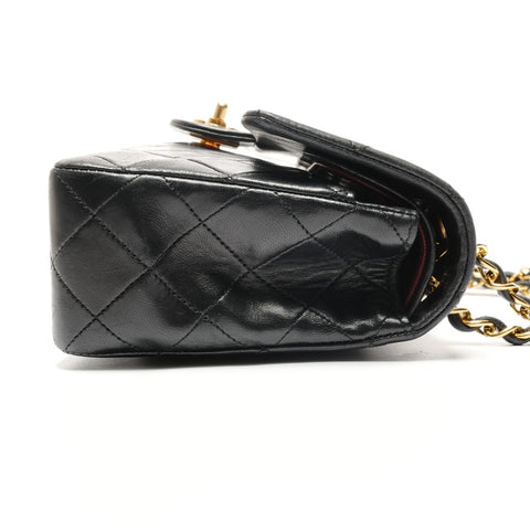 CHANEL Matelasse Lambskin Double Flap 9.1" 1989-1991 No.1 Shoulder Bag black WS26783