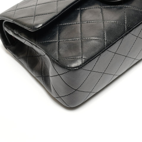 CHANEL Matelasse Lambskin Double Flap 9.1" 1989-1991 No.1 Shoulder Bag black WS26783