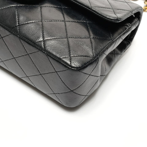 CHANEL Matelasse Lambskin Double Flap 9.1" 1989-1991 No.1 Shoulder Bag black WS26783