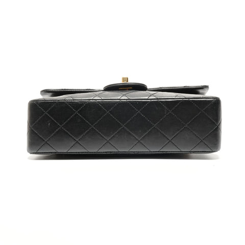 CHANEL Matelasse Lambskin Double Flap 9.1" 1989-1991 No.1 Shoulder Bag black WS26783