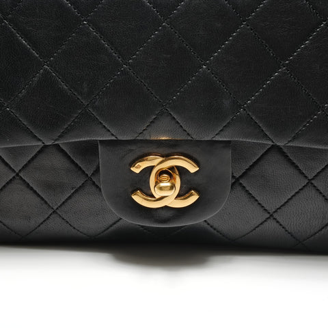 CHANEL Matelasse Lambskin Double Flap 9.1" 1989-1991 No.1 Shoulder Bag black WS26783