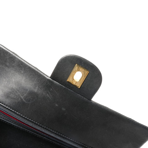 CHANEL Matelasse Lambskin Double Flap 9.1" 1989-1991 No.1 Shoulder Bag black WS26783