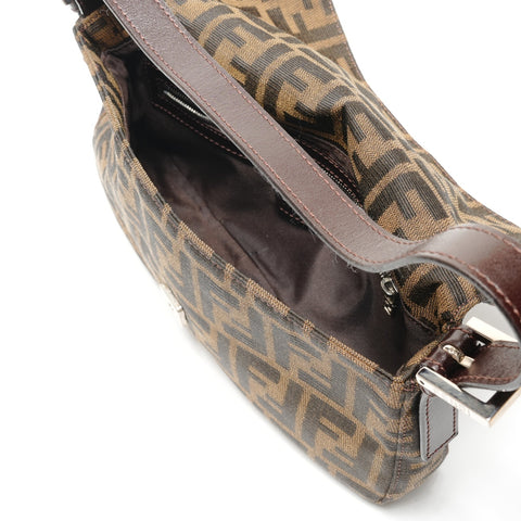 FENDI Zucca Canvas Mamma Bucket Shoulder Bag Brown WS26784