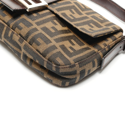 FENDI Zucca Canvas Mamma Bucket Shoulder Bag Brown WS26784