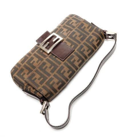 FENDI Zucca Canvas Mamma Bucket Shoulder Bag Brown WS26784
