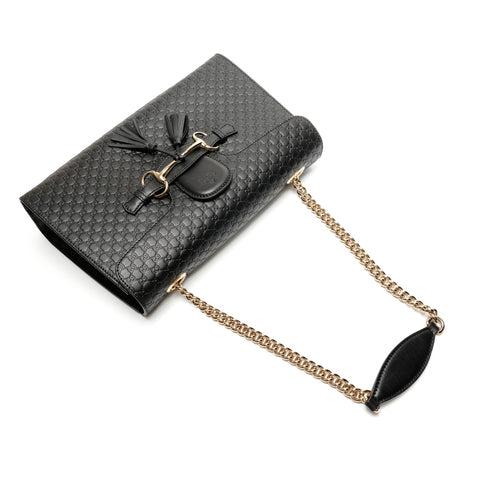 GUCCI Leather Micro GG Shimmer Chain Emily 449635 Shoulder Bag black WS26788