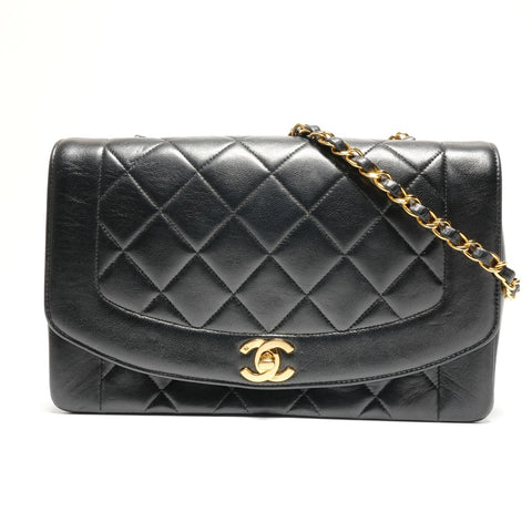 CHANEL Diana 25 Matelasse Lambskin Chain, No. 2, 1991-1993 Shoulder Bag black WS26798
