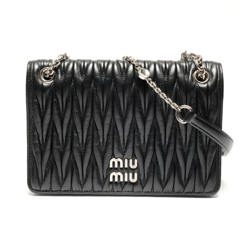 Miu Miu Leather Matelasse Camera Bag with Flap, Small, 5BP065 Shoulder Bag black WS26803